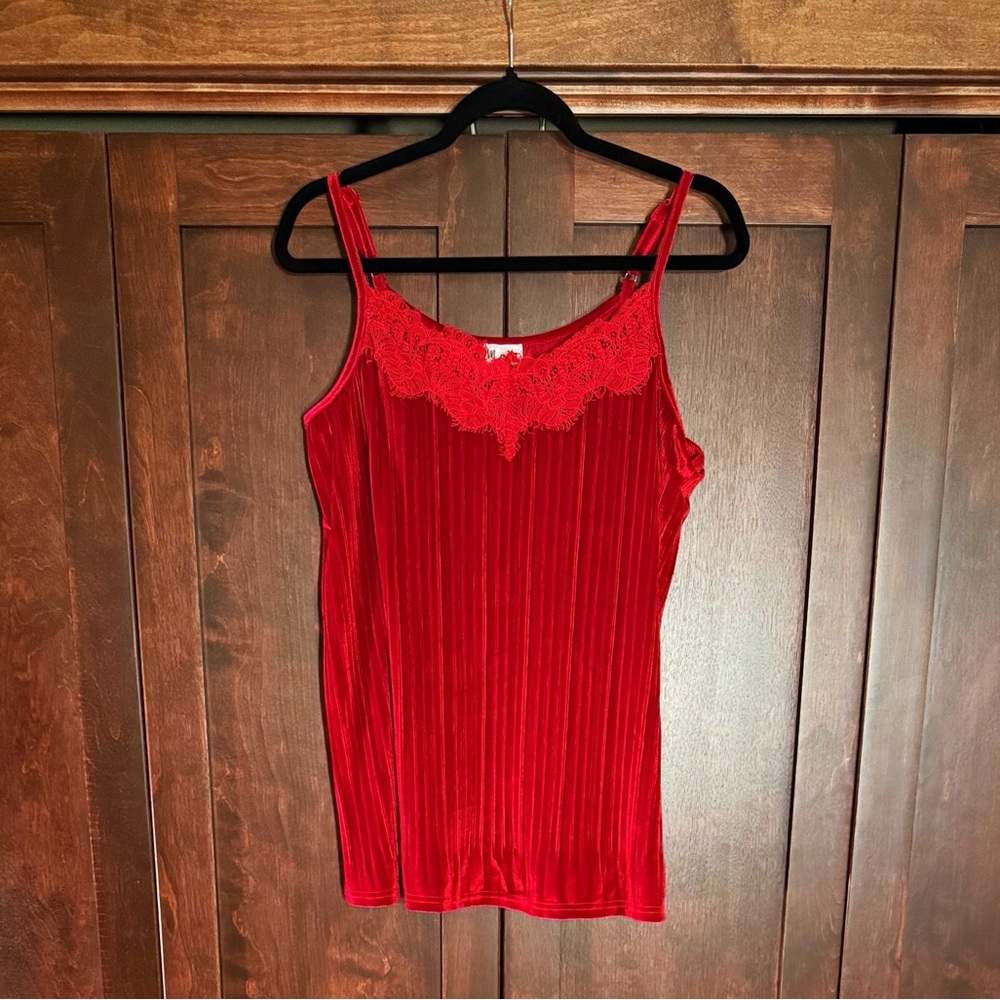 Crimson Velvet Lace Trim Camisole